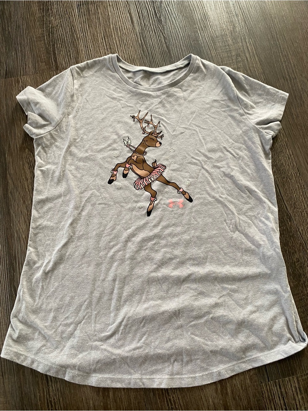 Girls Light Gray Reindeer Graphic Tee